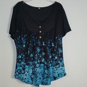 Floral Black and Blue Women's Top